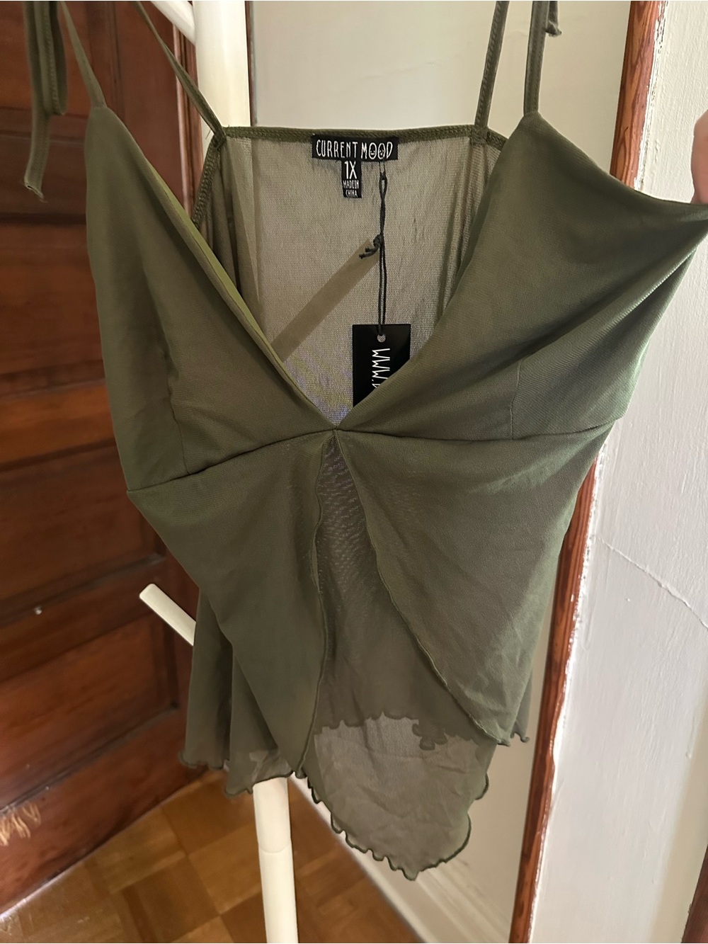 1X Current Mood Olive Green Sheer tank top